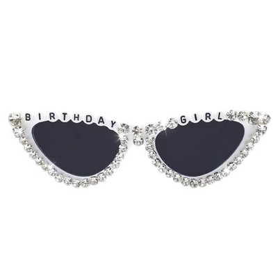LLMSIX Sonnenbrille mit Strasssteinen,Birthday Girl Weiße Cat-Eye Glitzer Par...