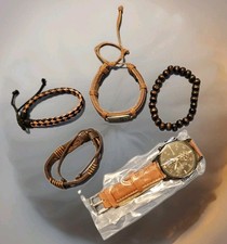 5pc men's gift set With a quartz watch And 4 adjustable Leather Bracelets