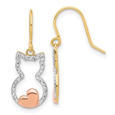 14k Two-tone Gold Cat Outline Dangle Earrings 1.46g L-24.75mm, W-9mm for Mom