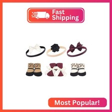 Hudson Baby Unisex Baby Headband and Socks Gift set, Burgundy Leopard, One Size