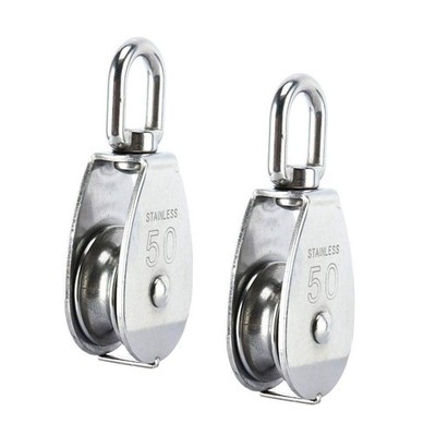 2Pcs M50 304 Stainless Steel Lifting Single Pulley Block, Heavy Duty Wire Rop...