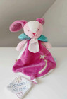 Doudou Plat/Mouchoir Lapin Rose Bleu Blanc Fourrure Etoile Les Comètes Baby Nat