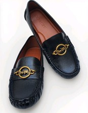 COACH Women's Crosby Driver Turnlock Pebbled Loafer Flats Black Sz 6