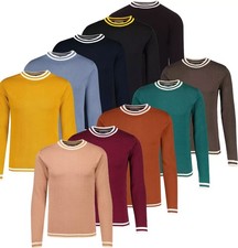 NEW MADCAP MENS MOD 60s 70s 90s RETRO TIPPED JUMPER TOP Long Sleeve Moon MC587 