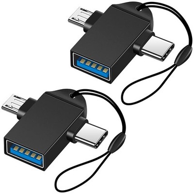 USB Adapter 2 Pack 2 in 1 Micro USB C to 3.0 OTG Converter Black Lanyard