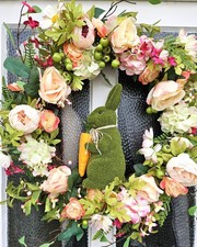 XL Easter Wreath. Flocked bunny door decoration Spring summer wreath. REDUCED!