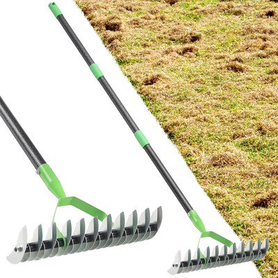 Thatch Rake for Lawns, Heavy Duty Garden Dethatcher Rakes with 60'' Adjustable Lo