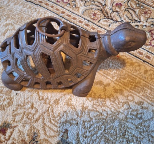 Old Scarce Japanese Iron Turtle tea lantern 11.5" x 5.5" x 6.0"  nice patina