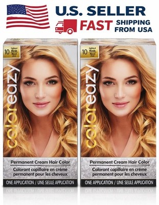2 Pack Coloreazy Permanent Cream Hair Color One Application #10 Lightest Blond