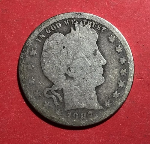 1907S US Barber SILVER Quarter "San Francisco" Mint! Old US Coin!