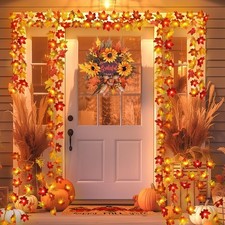 Fall Decor Multicolored Maple Leaf Lights, 10Ft 20LED Lights 1 PACK, Orange