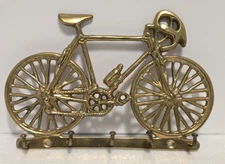 Vintage Brass Gold Bicycle Bike Brass Hook Rack Key Holder Wall Hanging