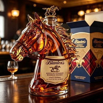 Blanton's Premium Horse Head Glass Whiskey Decanter Premium Bar Decor & Liquor D