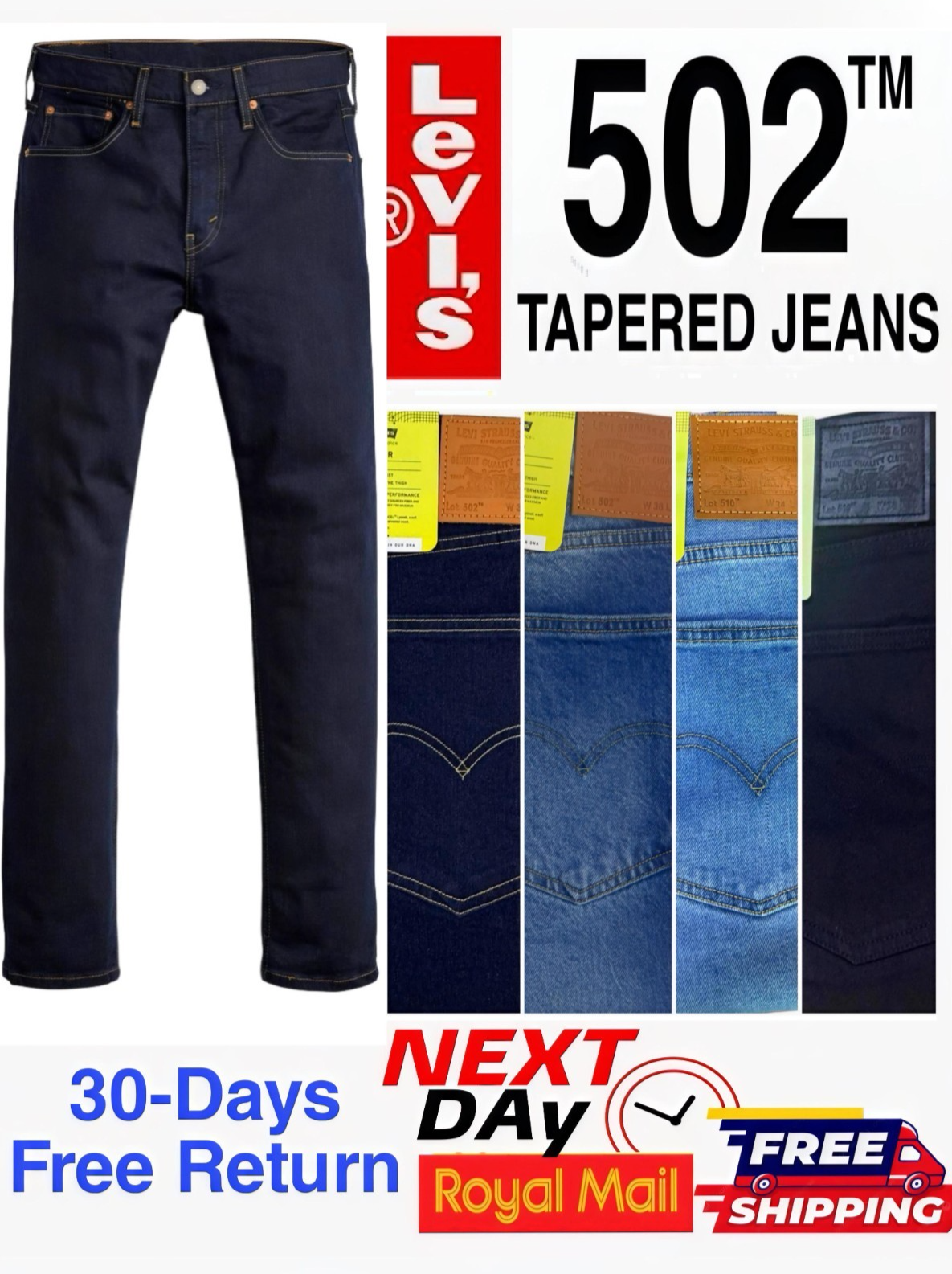 LEVIS 502 MENS TAPERED STRETCH DENIM JEANS DARK MID & LIGHT BLUE NEW