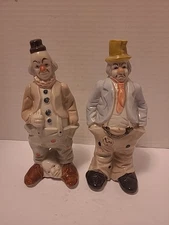 Vintage Artmark Clown Figurines Porcelain 7" H Light Pastels Set Of 2