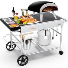Pizza Oven Table Grill Cart with 51 x 24 x 31 inches, Grey-black