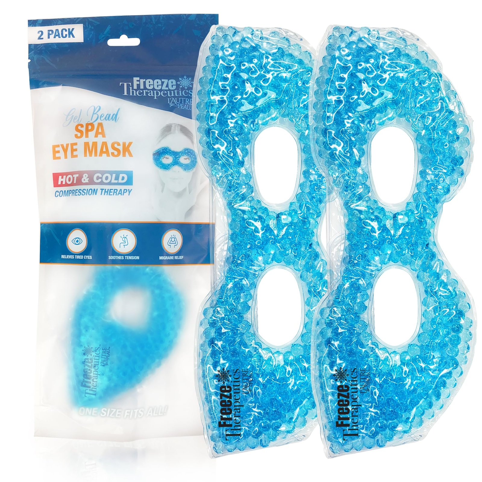 USA Merchant - 2 Redesigned Therapeutic Spa Gel Bead Eye Masks - Hot/Cold Reu...