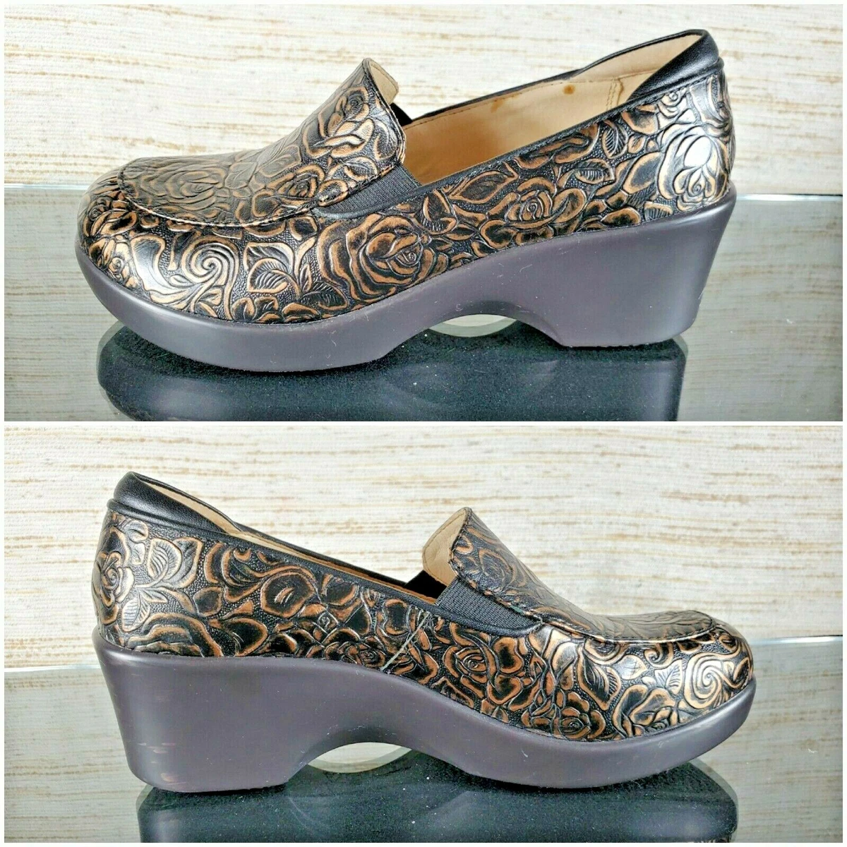 ALEGRIA Emma Womens 35 US 5 5.5 Bronze Bouquet Leather EMM 548 Clogs Shoes