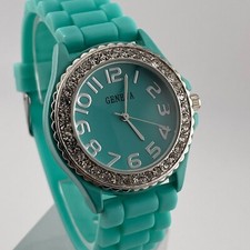 Geneva Womens Watch 39mm Gem Set Case Blue Resin Band Quartz Three Hands