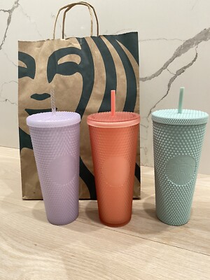 NWT Starbucks Soft Touch Pink Lemonade, Mint & Icy 24oz Studded Tumbler Set