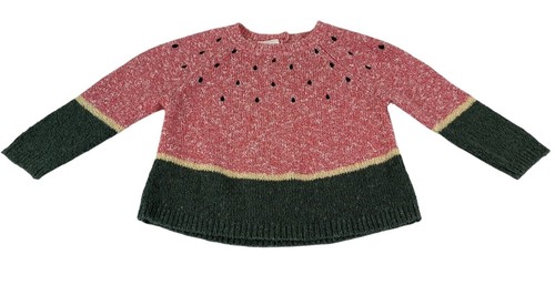 Zara Baby Wassermelone Pullover Mädchen Gr. 9-12 M Pulli Ausschnitt Knopf rosa grün - Bild 1 von 6