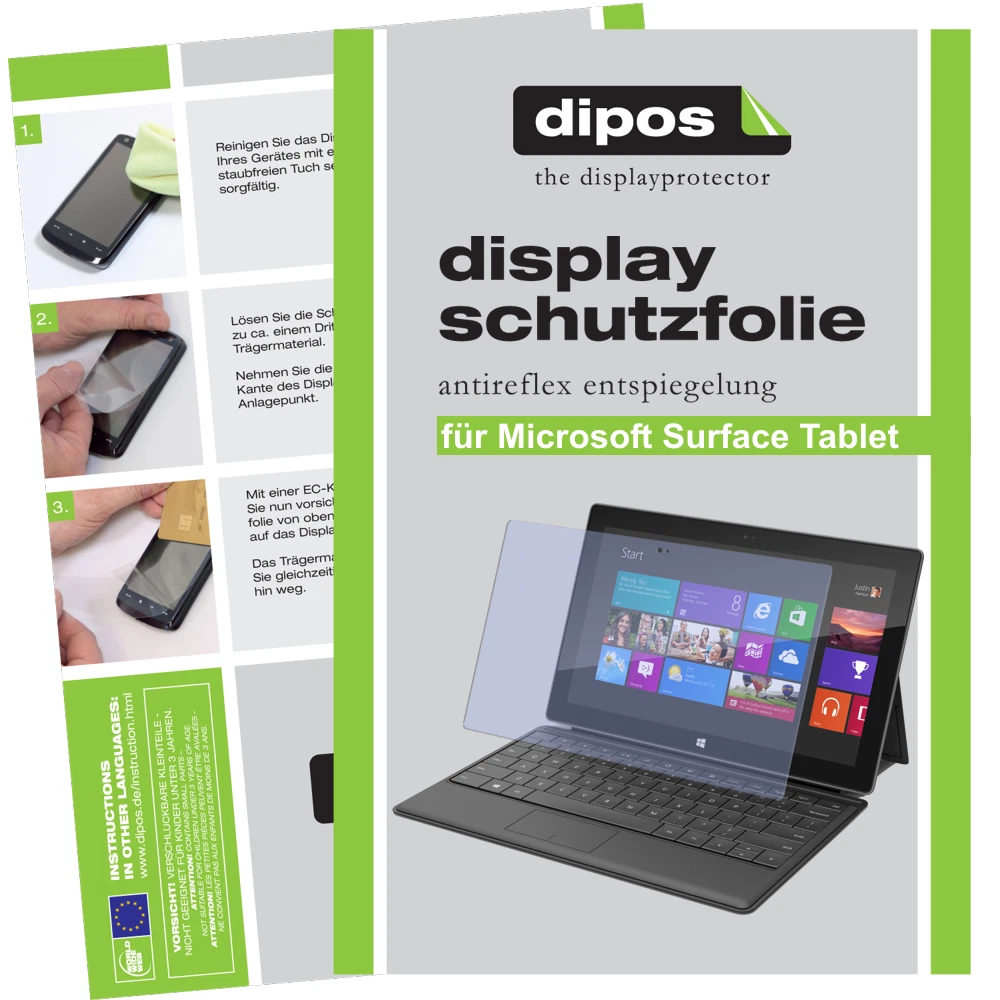 Pellicola Protettiva Dipos Crystal Per Microsoft Surface Pro - 2 Pezzi, Trasparente, Resistente Ai Graffi (4H), Anti-impronta, Applicazione Senza Bolle, Made In Germany