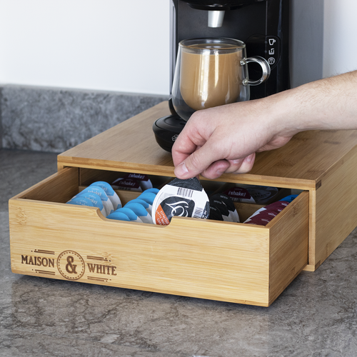 Bamboo 64 Tassimo Pod Holder Capsule Drawer & Coffee Machine Stand M&W eBay