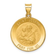 14k Yellow Gold Satin St Joseph Medal Hollow Pendant 1.83g for Mom