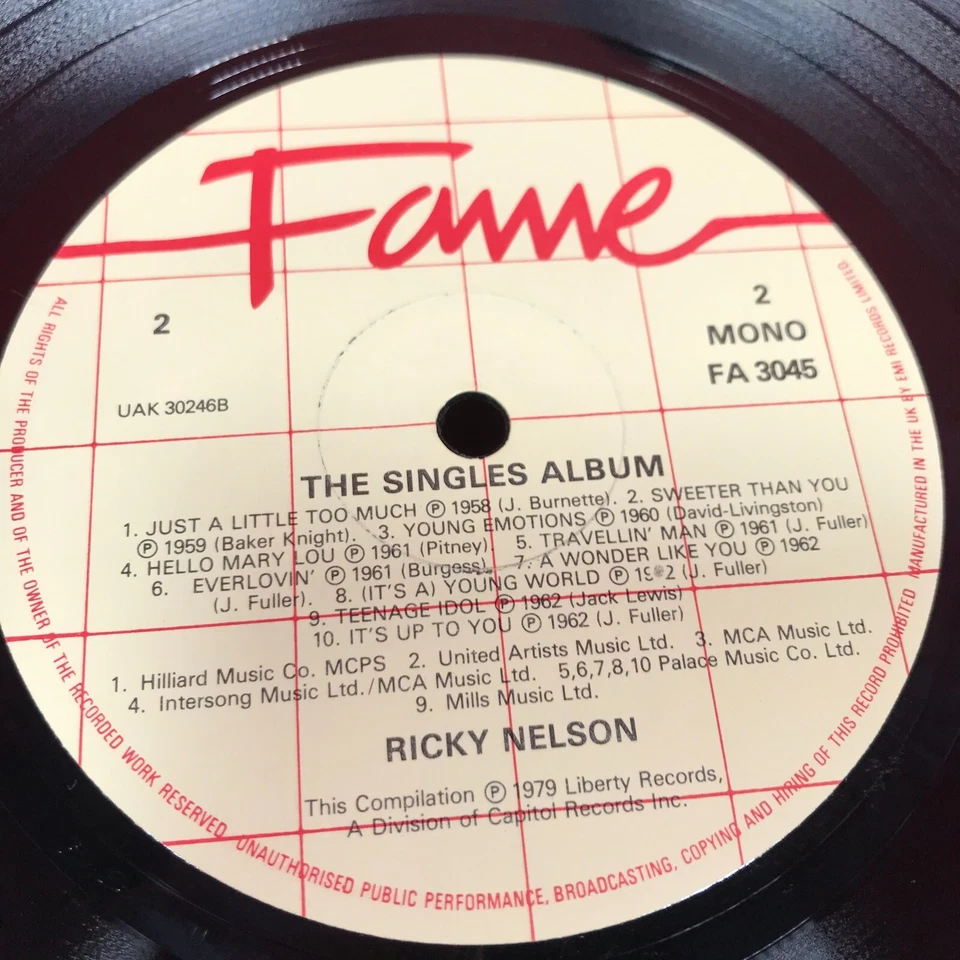 Ricky Nelson Singles Album 1979 UK vinyl LP Poor Little Fool Rick best of - Image 3 of 4