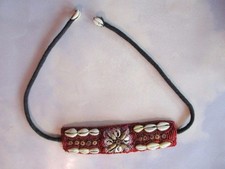 VICTORIAN, WOMEN'S HAND MADE CHOKER, SHELLS, GLASS BEADS, WOOD SEQUINS, SATIN