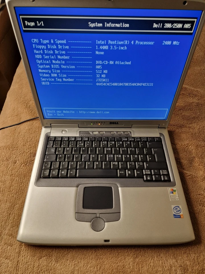Vtg Laptop Dell SmartPC 250N PP06L Pentium 4 2400MHz Untested Read Description - Image 3 of 4