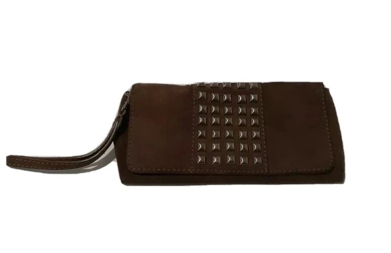 VINTAGE Stuart Weitzman Brown Suede Studded Envelope Clutch Bag Evening Bag