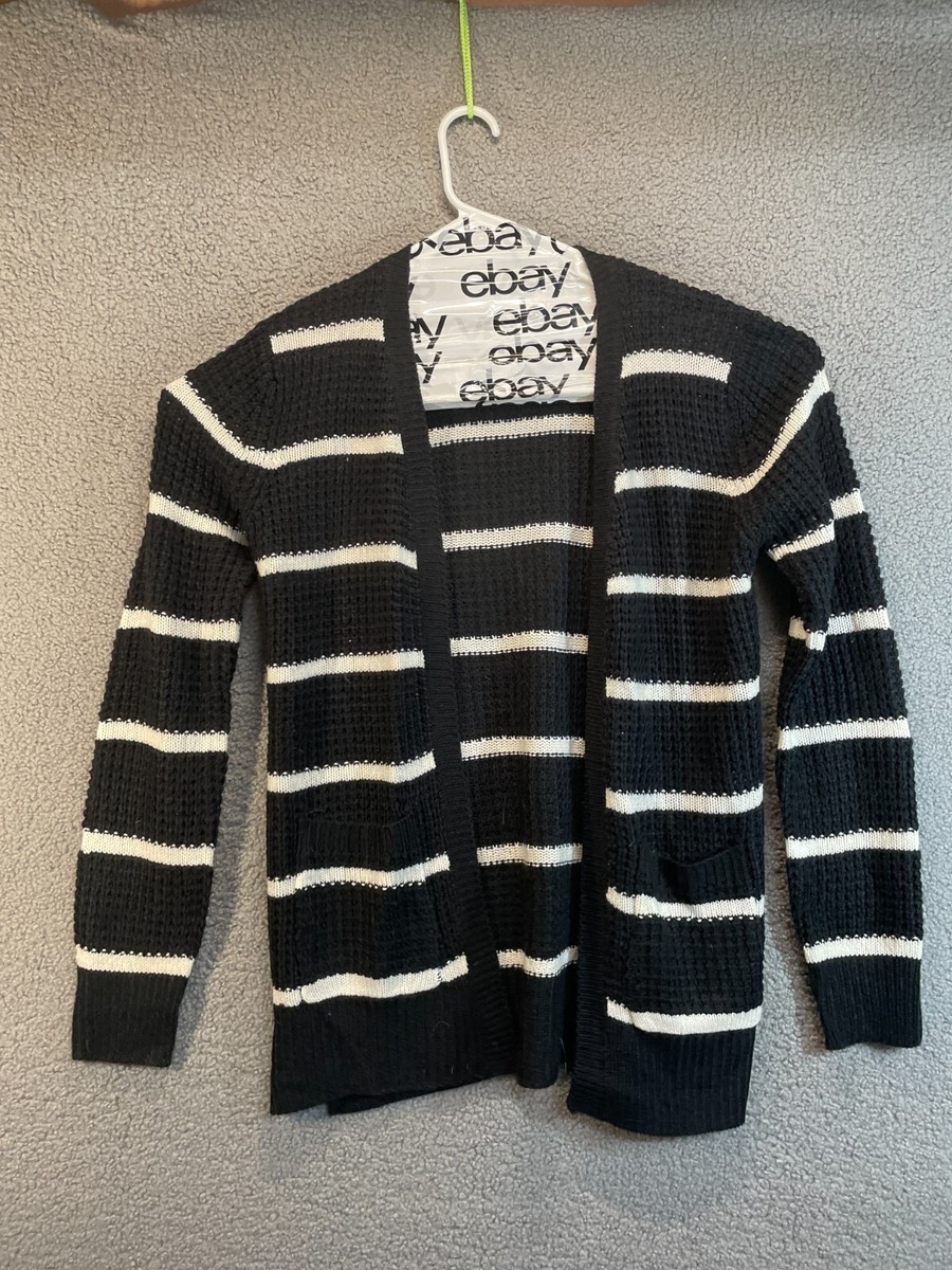 Pink Republic Black and White Striped Cardigan Sweater L