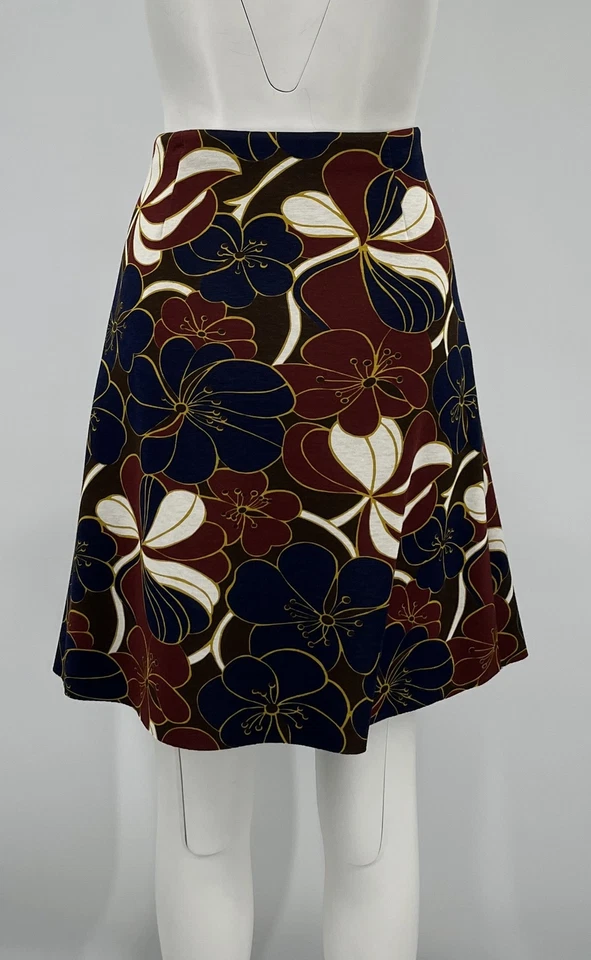 Marni Brown/Navy/Red Floral Print Scuba A-Line Knee Length Skirt sz 40 - Image 3 of 4