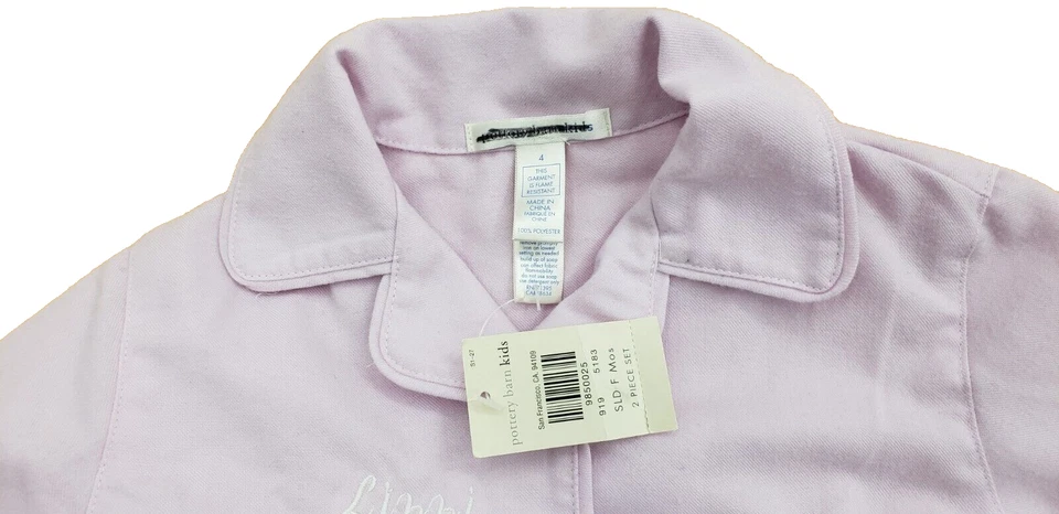 Pottery Barn 儿童粉色睡衣套装“Lizzi”尺寸 4 全新带标签法兰绒上衣和底部 — 第 2/4 张图片