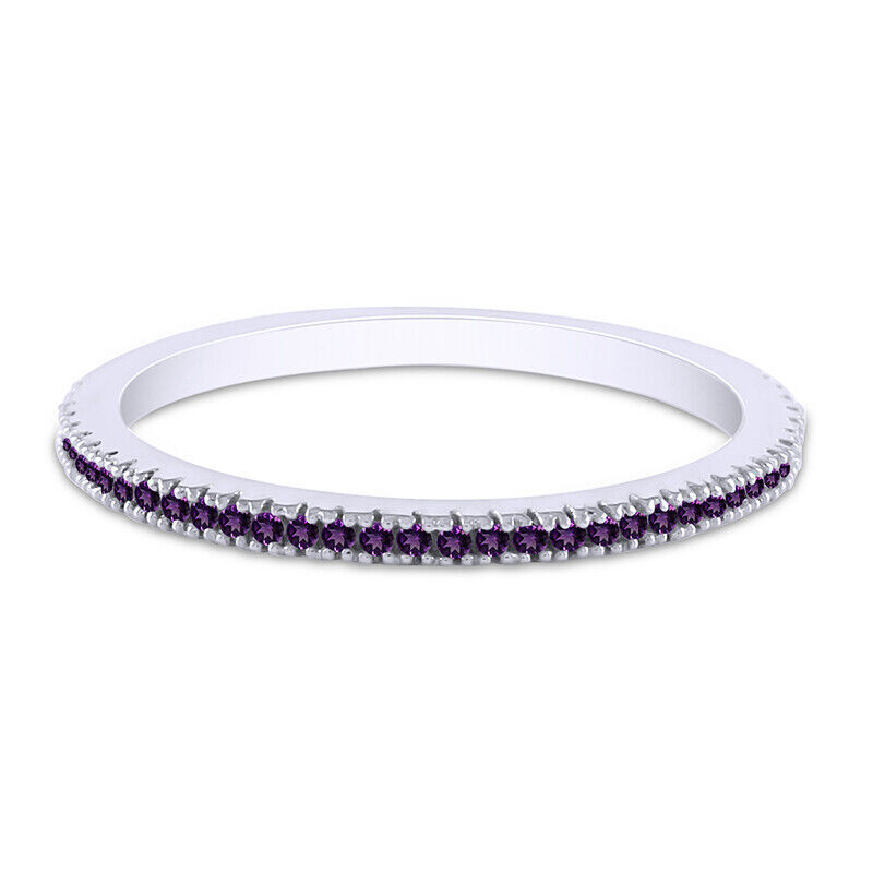 Stackable Eternity Wedding Band with Simulated Birthstone in 14K White Gold  -image