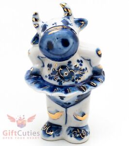Porcelain gzhel bull calf cow ox girl figurine Symbol 2021 Year Гжель
