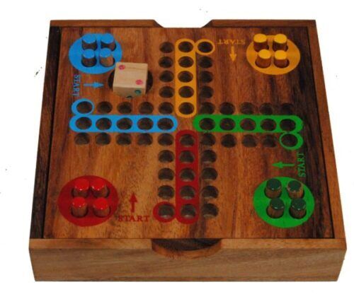 Hand Crafted Mango Wood Ludo Board Game - Strategic Challenge