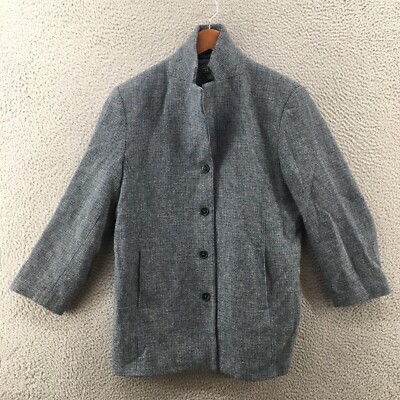 LL Bean Blazer Jacket Womens 14R Blue Wool Blend Button Up Side Pockets Casual
