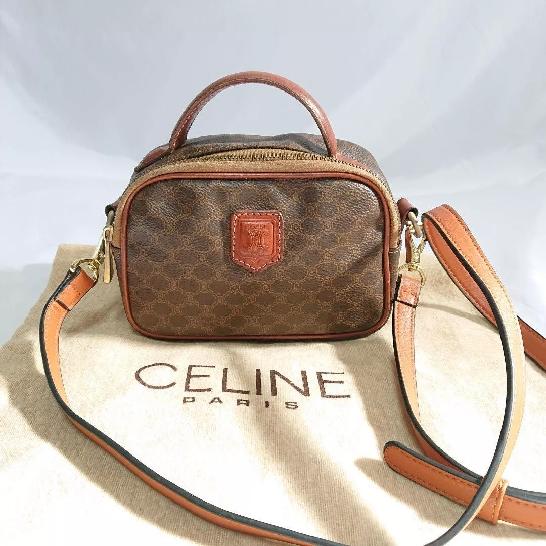 Celine Macadam Pattern Shoulder Bag Crossbody Pochette Brown Women'S Vintage