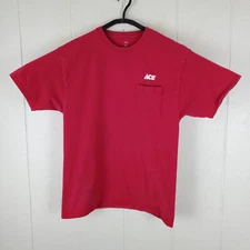Ace Shirt Mens Large Red Graphic Logo Crew Neck Short Sleeve Stretch Pocket