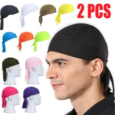 2 Pack Motorcycle Wrap Du Do Black Bandana Paisley Doo Rag Head Skull Cap Durag