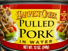 Harvest Creek Pulled Pork in Water 12oz Cans Canned Pig BBQ Lunch Meat Sauce