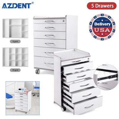 5 Drawers Dental Lab Mobile Storage Cabinet Cart Medical Utility Trolley Cart