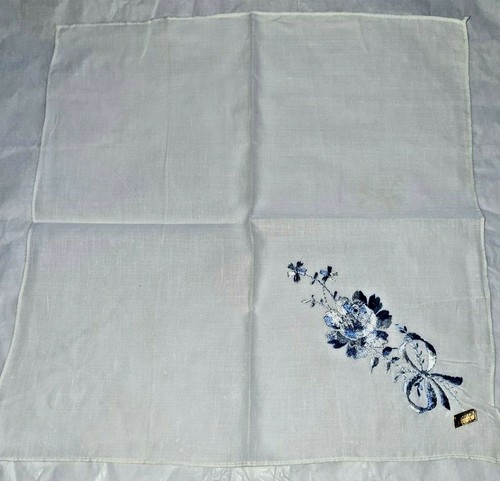 Vintage Hankie Handkerchief Cotton Blue FLower Corner 12" - Picture 3 of 4