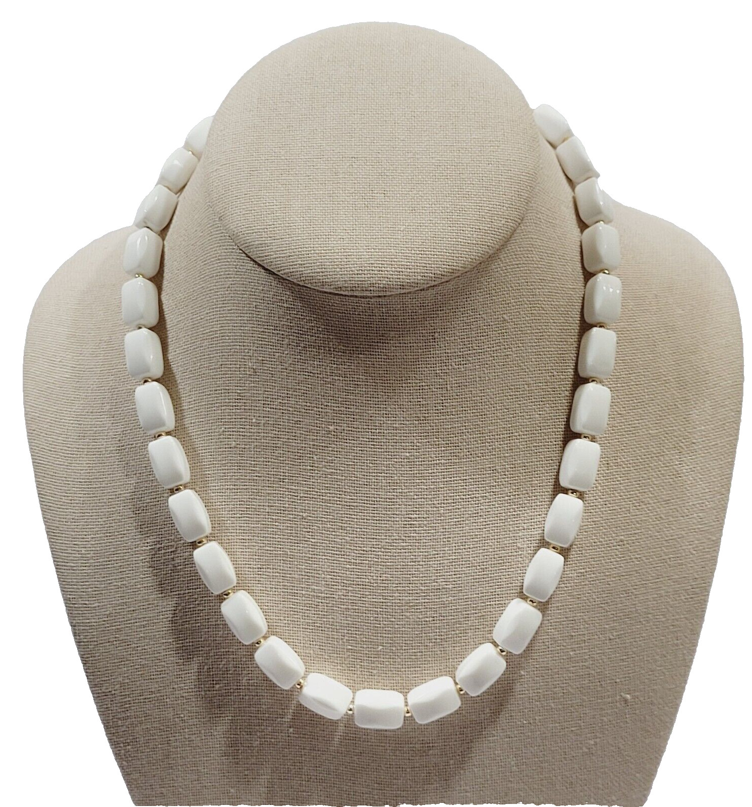 White Rounded Side Rectangle Bead w Gold Tone Sep… - image 15