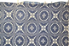antique  coverlet  center seam  overshot indigo blue 80x90  original 1800s