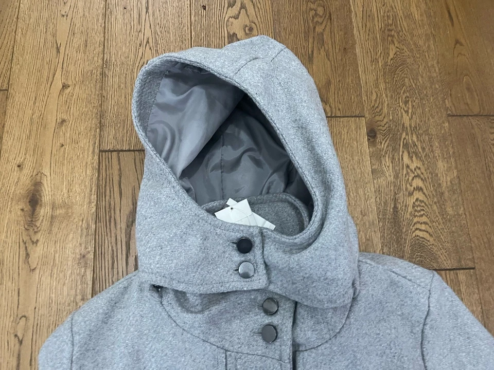 BNWT GAP LADIES LIGHT GREY LONG HOODED WOOL TOGGLE BUTTON DUFFLE COAT SIZE L - Image 4 of 4