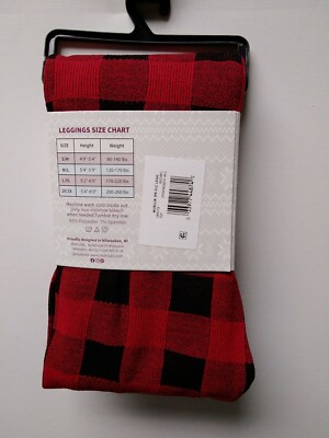 Muk Luks Fleece Lined Leggings Medium/Large Red/Black Checkered | eBay