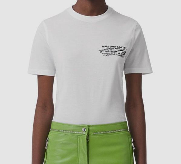 $480 Burberry Women White Jemma Tee Location-Print Crew-Neck T-Shirt Top Size S